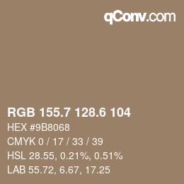 カラーコード: RGB 155.7 128.6 104 | qconv.com