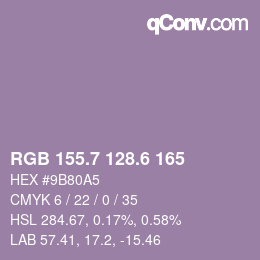 カラーコード: RGB 155.7 128.6 165 | qconv.com