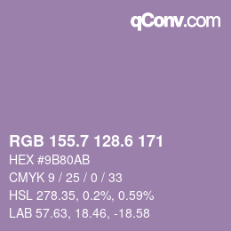 カラーコード: RGB 155.7 128.6 171 | qconv.com