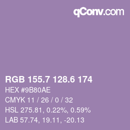 カラーコード: RGB 155.7 128.6 174 | qconv.com