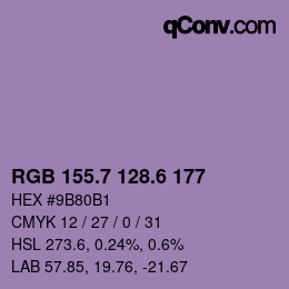 カラーコード: RGB 155.7 128.6 177 | qconv.com