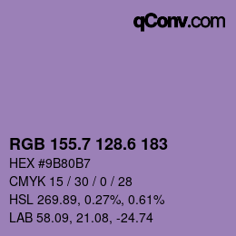 カラーコード: RGB 155.7 128.6 183 | qconv.com