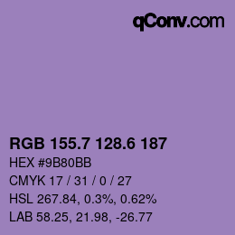 カラーコード: RGB 155.7 128.6 187 | qconv.com