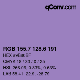 カラーコード: RGB 155.7 128.6 191 | qconv.com