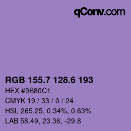 カラーコード: RGB 155.7 128.6 193 | qconv.com