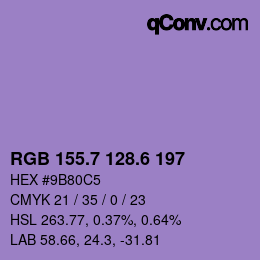 カラーコード: RGB 155.7 128.6 197 | qconv.com