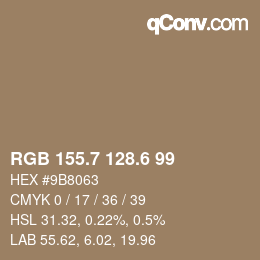 カラーコード: RGB 155.7 128.6 99 | qconv.com