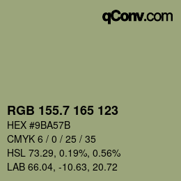 カラーコード: RGB 155.7 165 123 | qconv.com