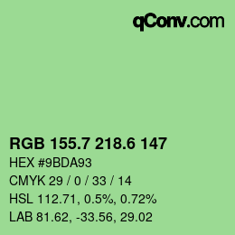 カラーコード: RGB 155.7 218.6 147 | qconv.com