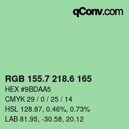 カラーコード: RGB 155.7 218.6 165 | qconv.com