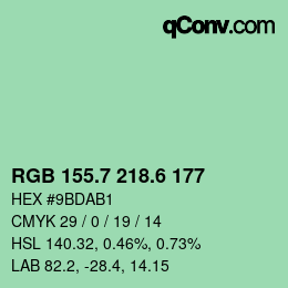 カラーコード: RGB 155.7 218.6 177 | qconv.com