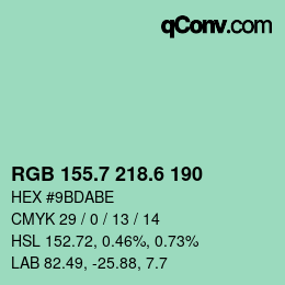 カラーコード: RGB 155.7 218.6 190 | qconv.com