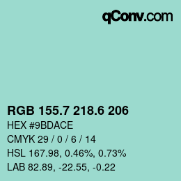 カラーコード: RGB 155.7 218.6 206 | qconv.com