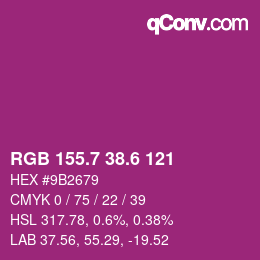 カラーコード: RGB 155.7 38.6 121 | qconv.com
