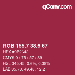 カラーコード: RGB 155.7 38.6 67 | qconv.com