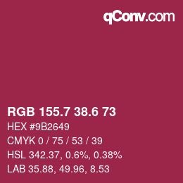 カラーコード: RGB 155.7 38.6 73 | qconv.com