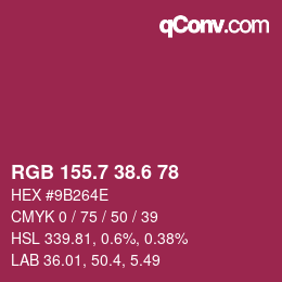 カラーコード: RGB 155.7 38.6 78 | qconv.com