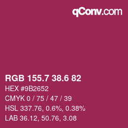 カラーコード: RGB 155.7 38.6 82 | qconv.com