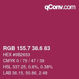 カラーコード: RGB 155.7 38.6 83 | qconv.com