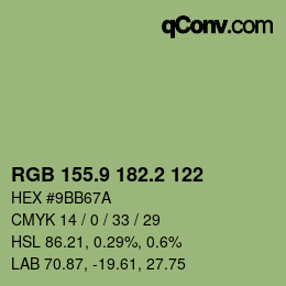 カラーコード: RGB 155.9 182.2 122 | qconv.com