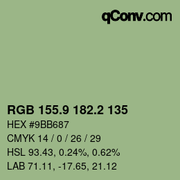 カラーコード: RGB 155.9 182.2 135 | qconv.com
