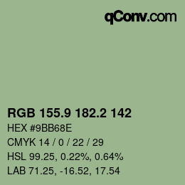 カラーコード: RGB 155.9 182.2 142 | qconv.com
