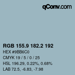 Color code: RGB 155.9 182.2 192 | qconv.com