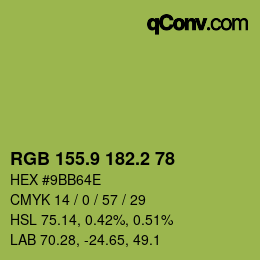 カラーコード: RGB 155.9 182.2 78 | qconv.com