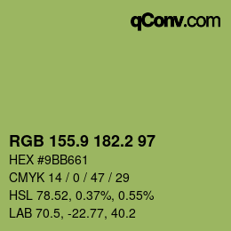 カラーコード: RGB 155.9 182.2 97 | qconv.com