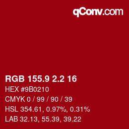 カラーコード: RGB 155.9 2.2 16 | qconv.com