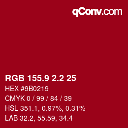 カラーコード: RGB 155.9 2.2 25 | qconv.com