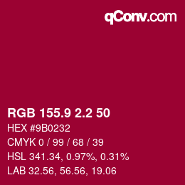 カラーコード: RGB 155.9 2.2 50 | qconv.com