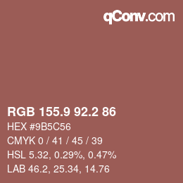 カラーコード: RGB 155.9 92.2 86 | qconv.com