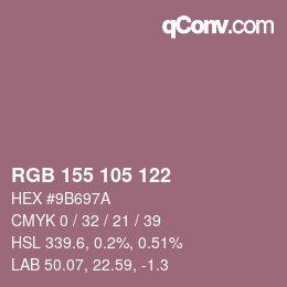 颜色代码: RGB 155 105 122 | qconv.com