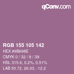 Color code: RGB 155 105 142 | qconv.com