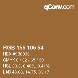 颜色代码: RGB 155 105 54 | qconv.com