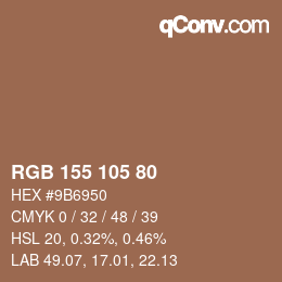 颜色代码: RGB 155 105 80 | qconv.com