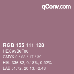 颜色代码: RGB 155 111 128 | qconv.com