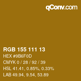 Color code: RGB 155 111 13 | qconv.com