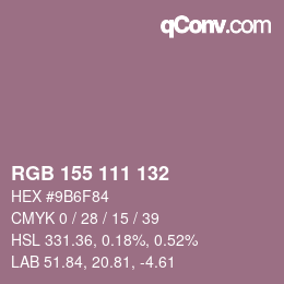颜色代码: RGB 155 111 132 | qconv.com