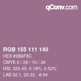 颜色代码: RGB 155 111 140 | qconv.com