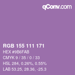 颜色代码: RGB 155 111 171 | qconv.com