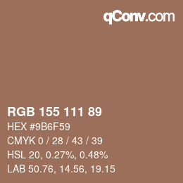 颜色代码: RGB 155 111 89 | qconv.com