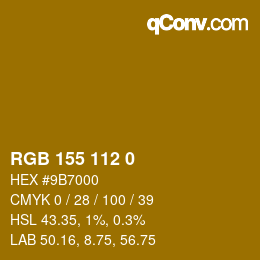 Color code: RGB 155 112 0 | qconv.com