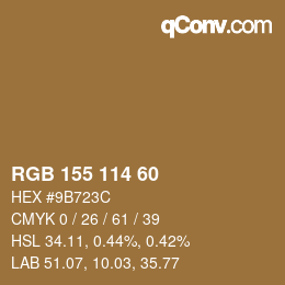 颜色代码: RGB 155 114 60 | qconv.com