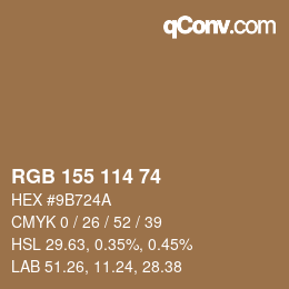 Color code: RGB 155 114 74 | qconv.com