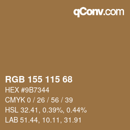 Color code: RGB 155 115 68 | qconv.com