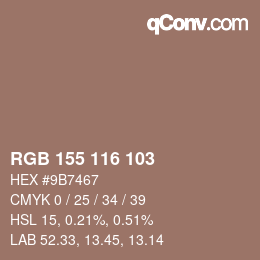 Color code: RGB 155 116 103 | qconv.com