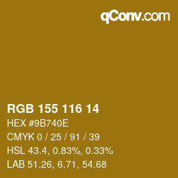 颜色代码: RGB 155 116 14 | qconv.com
