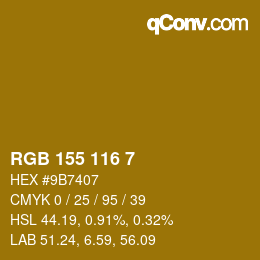 Color code: RGB 155 116 7 | qconv.com